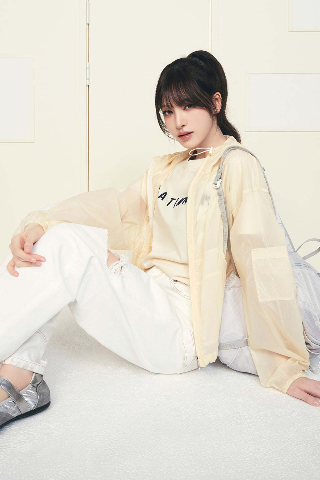 [matinkim] Back Logo Hoody Windbreaker For Women IN Cream