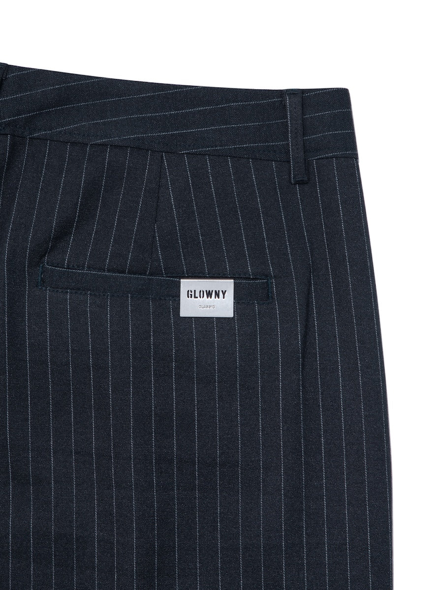 GLOWNY G Gentle Wide Leg Pinstripe Pants (Navy)