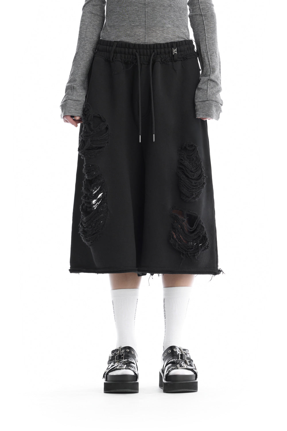Treemingbird Scratch Damage Bermuda Sweat Pants Black