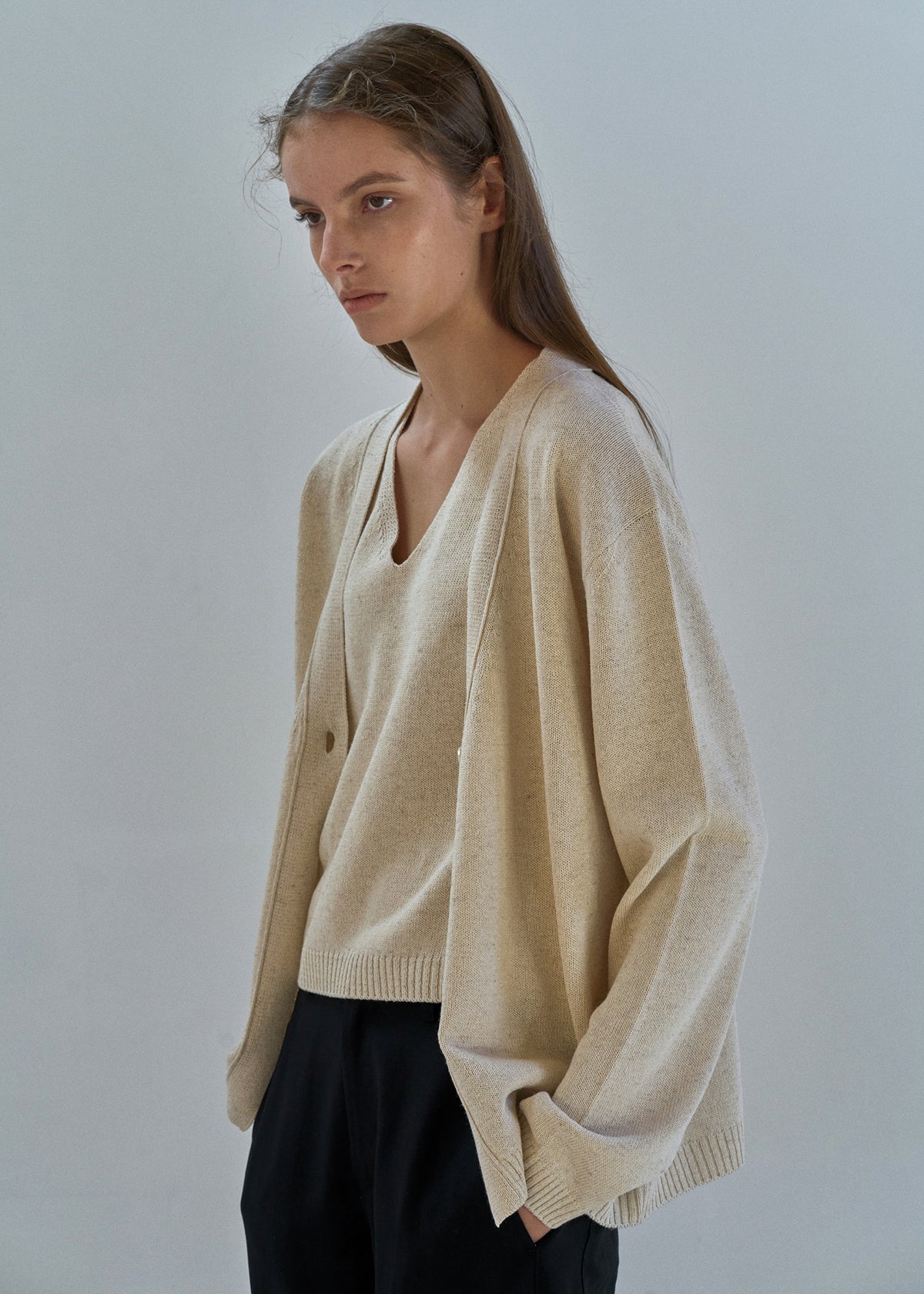 Nothing Written One button paper cardigan (Oatmeal)
