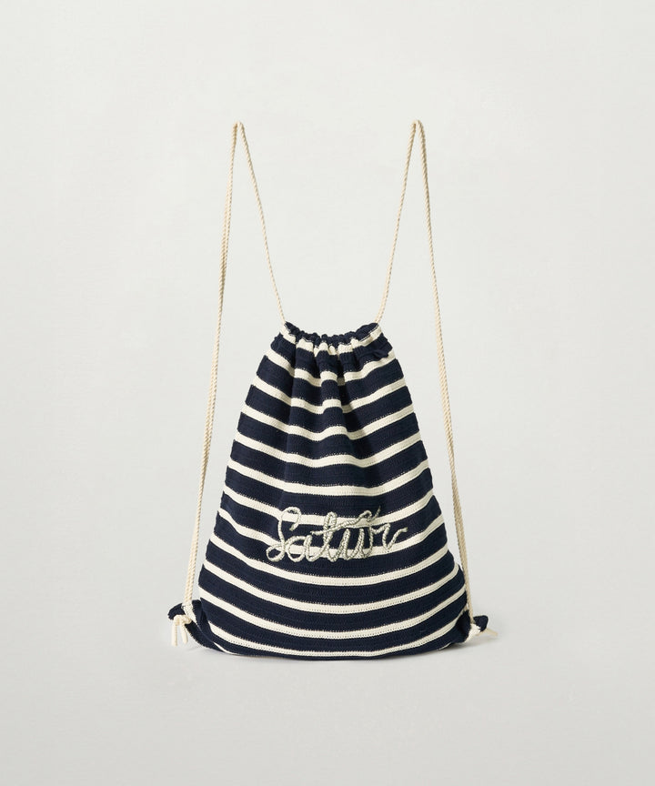 Satur Knit Stripe String Backpack - Navy
