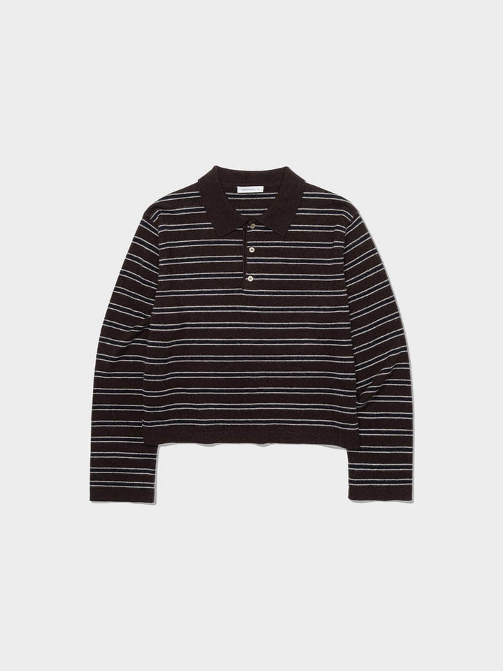 Low Classic Merino Cash Striped Polo Sweater Brown