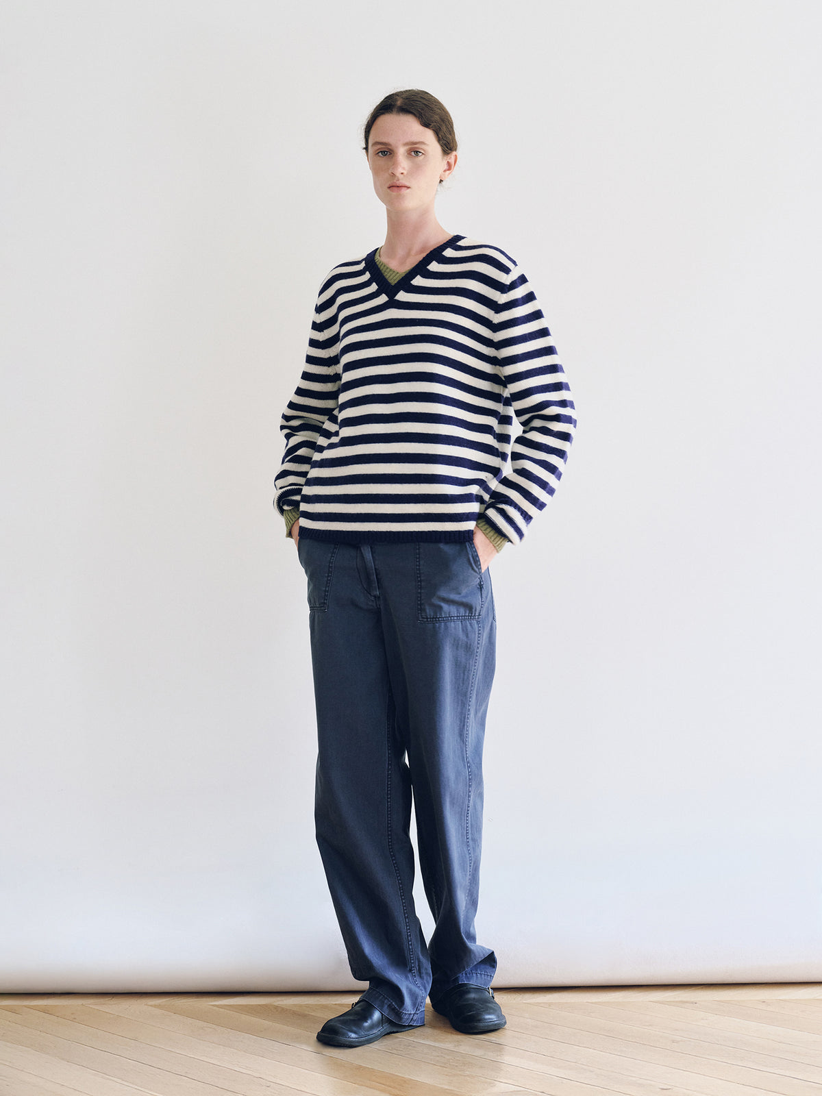 Nothing Written Molly V-Neck Pullover (Ivory Stripe)