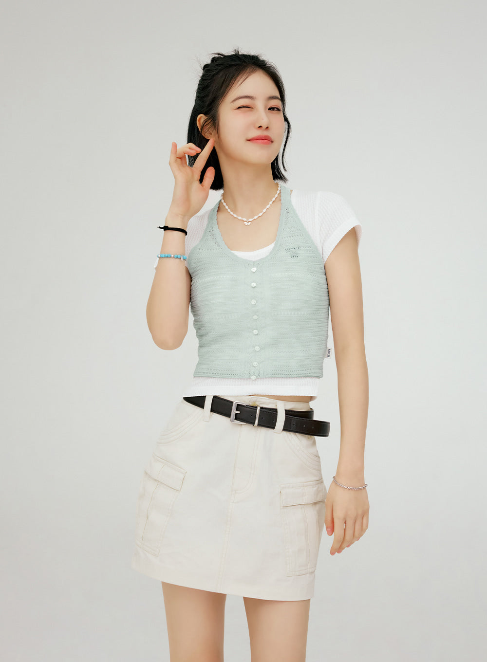 Satur Crochet Halter Neck Knit Bustier - Sky Blue