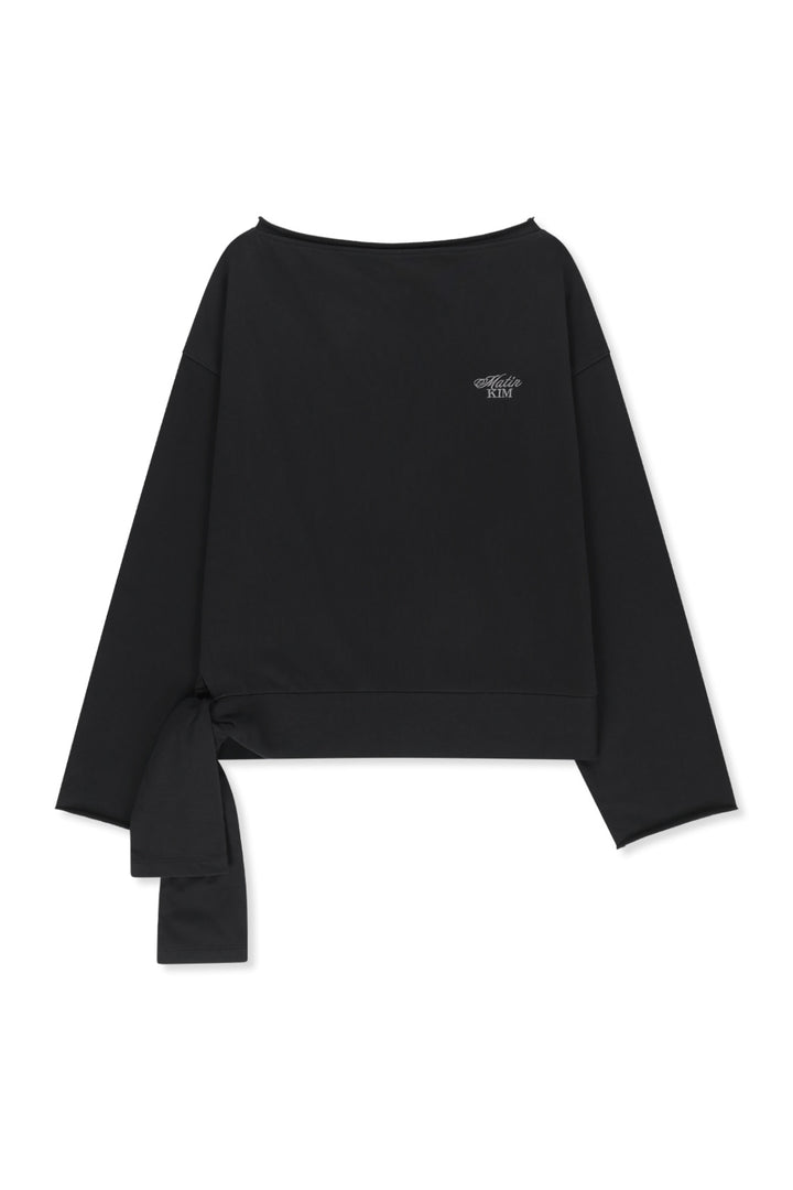 Matinkim Back Logo Raw Cut Boat Neck Top IN Black