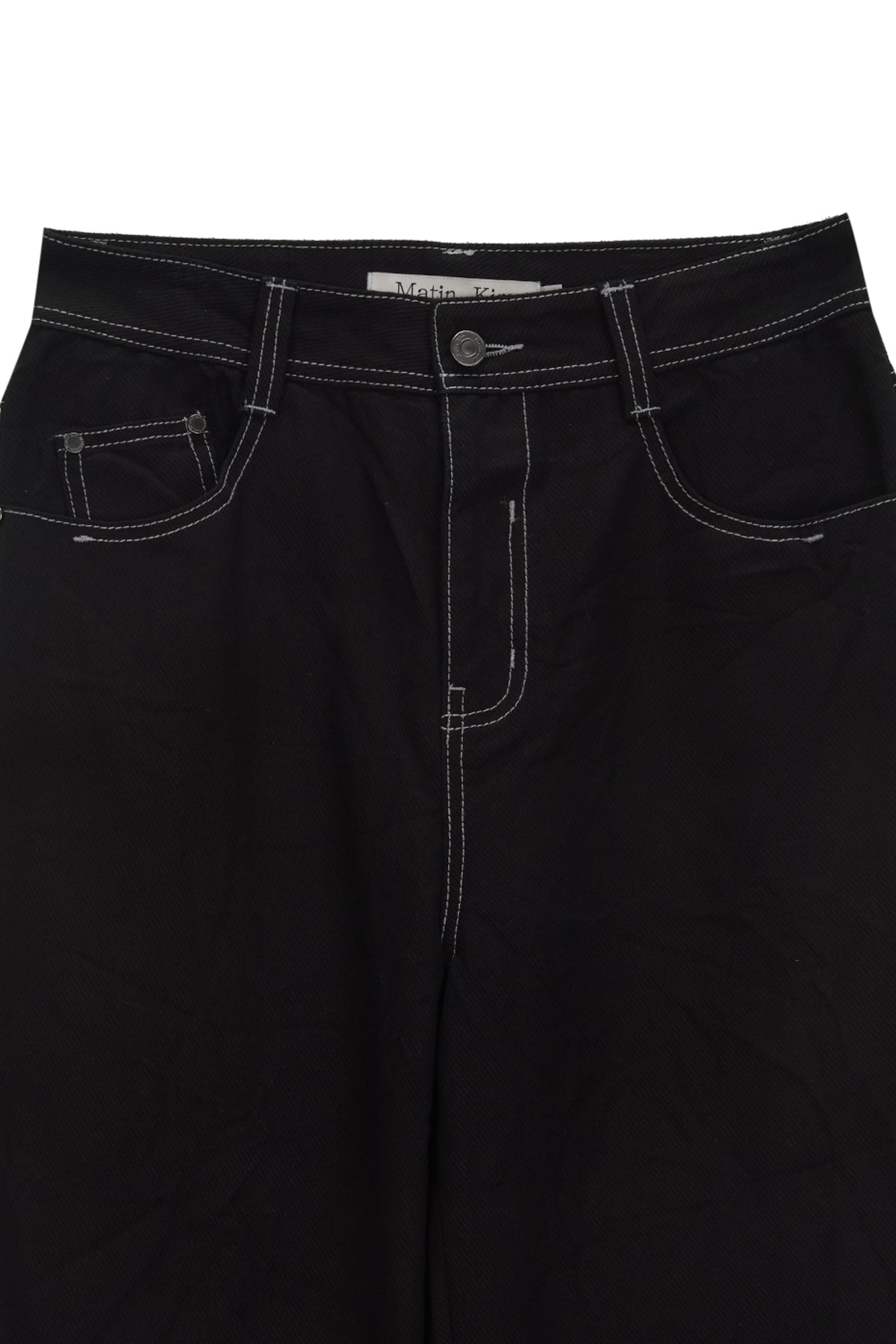 [matinkim] PIGMENT WASHED DENIM PANTS IN DARK NAVY