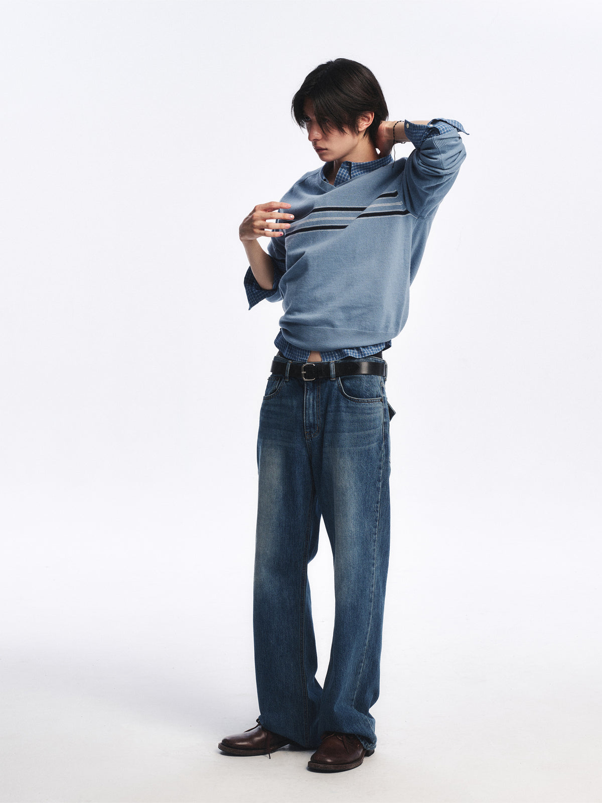 Low Classic Wool Blend Line Sweater Dusty Blue