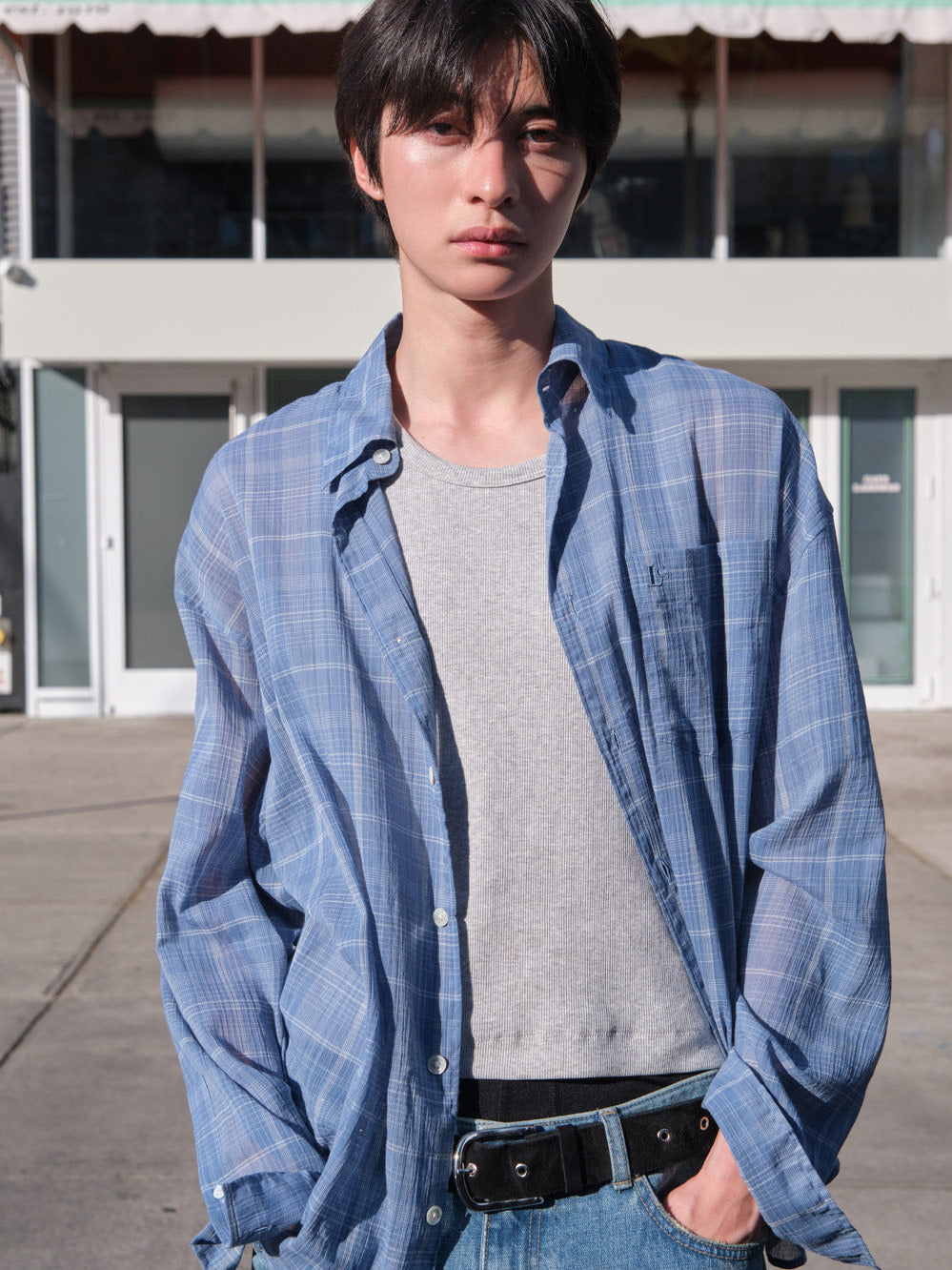 Low Classic Oversized Lc Sheer Checked Shirt Blue