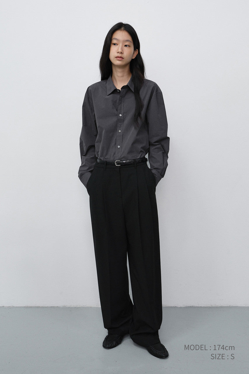 Dunst Double Pleated Wide Slacks Black