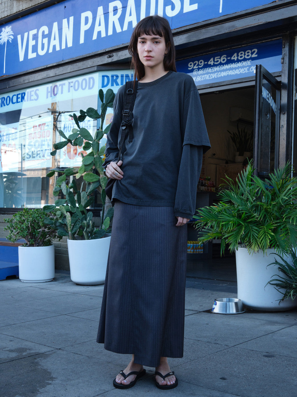 Low Classic Striped Maxi Skirts Charcoal