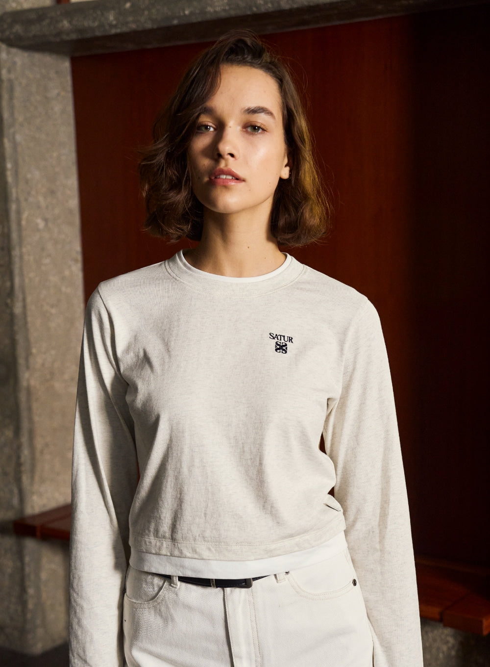 [satur] (W) Layered Long Sleeve - Oatmeal