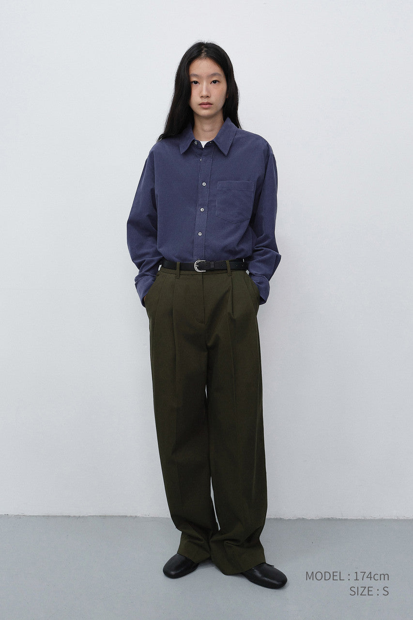 Dunst Double Pleated Wide Chino Slacks Khaki