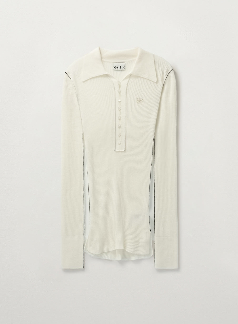 [satur] (W) Collar Button Long Sleeve Knit - Cream