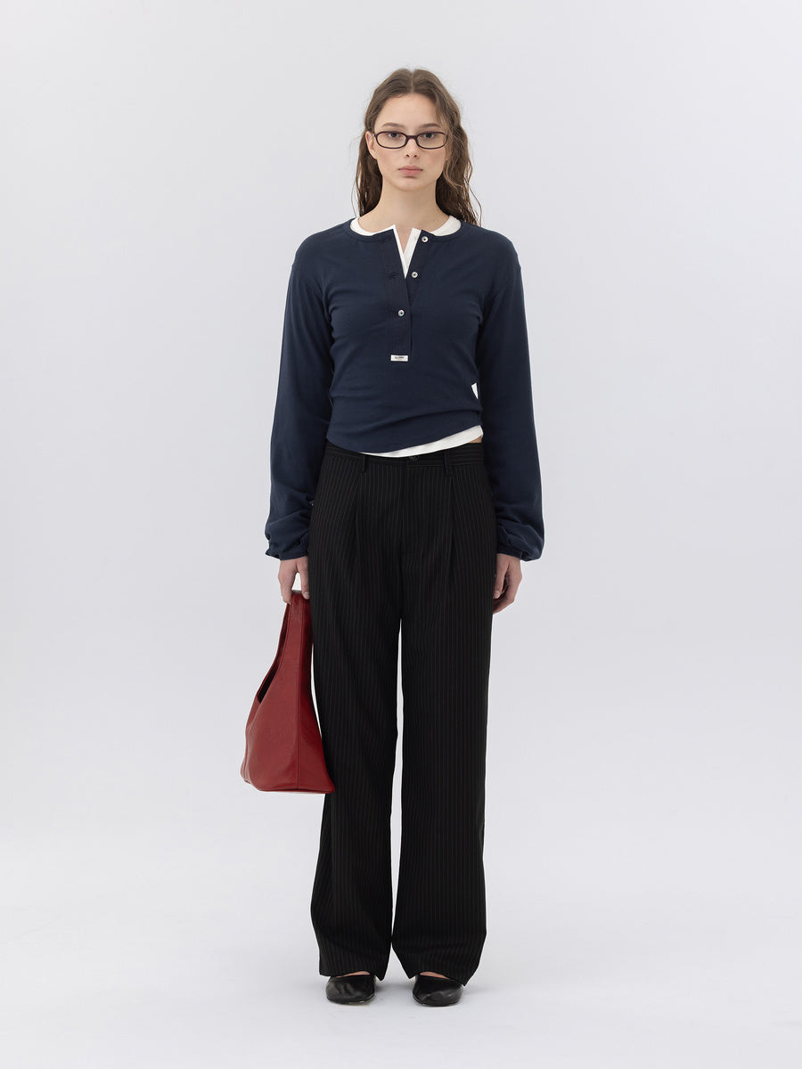 GLOWNY G Gentle Wide Leg Pinstripe Pants 2.0 (Black)