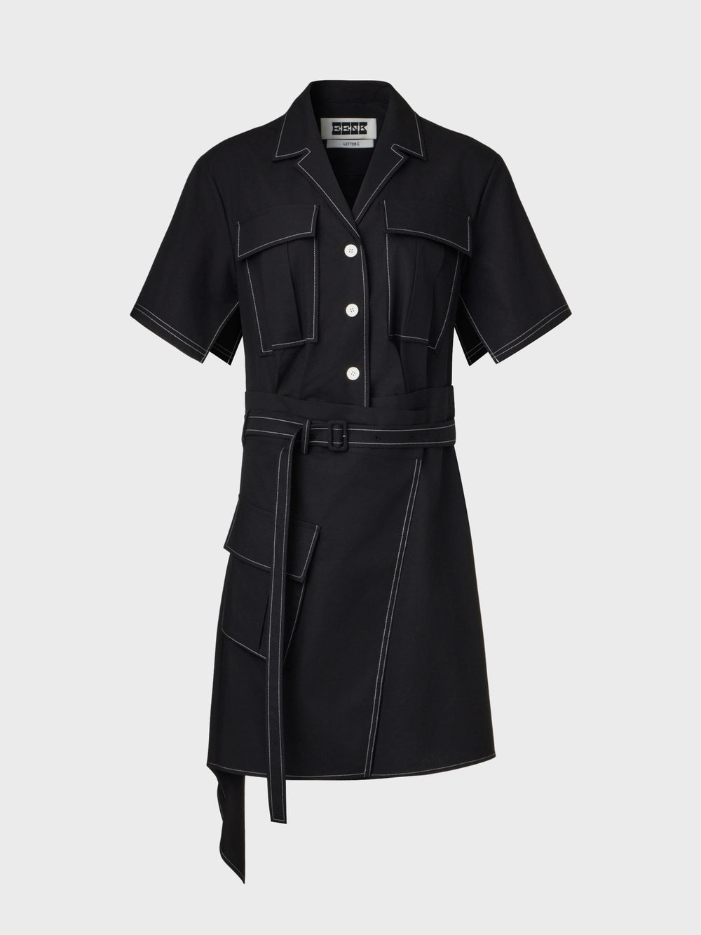 EENK Belted Low-Waist Shirt Dress - Black