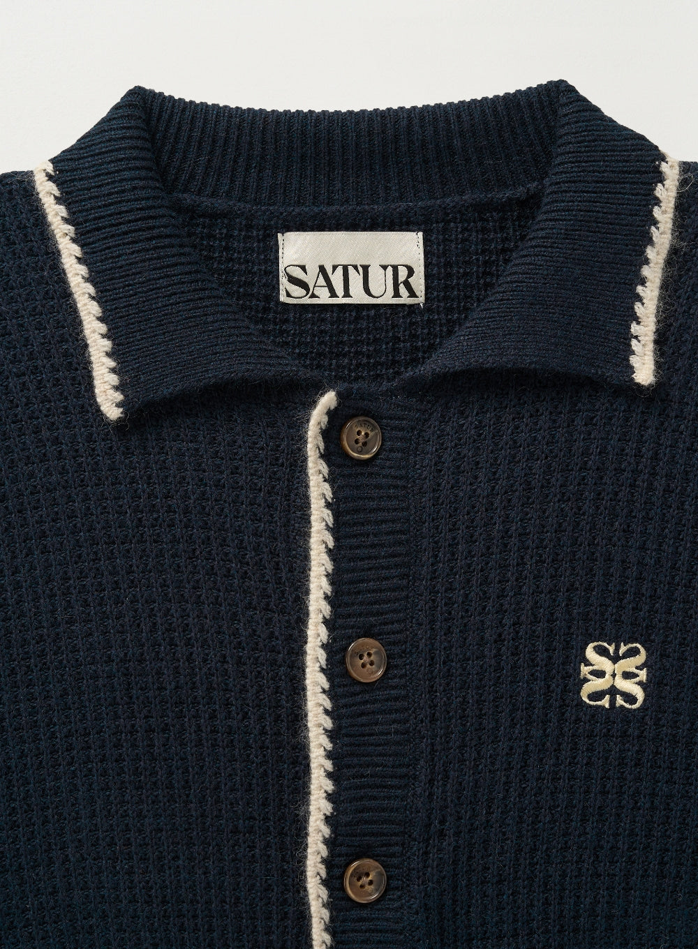 [satur] (W) Bluff Raccoon Collar Knit Cardigan - Navy