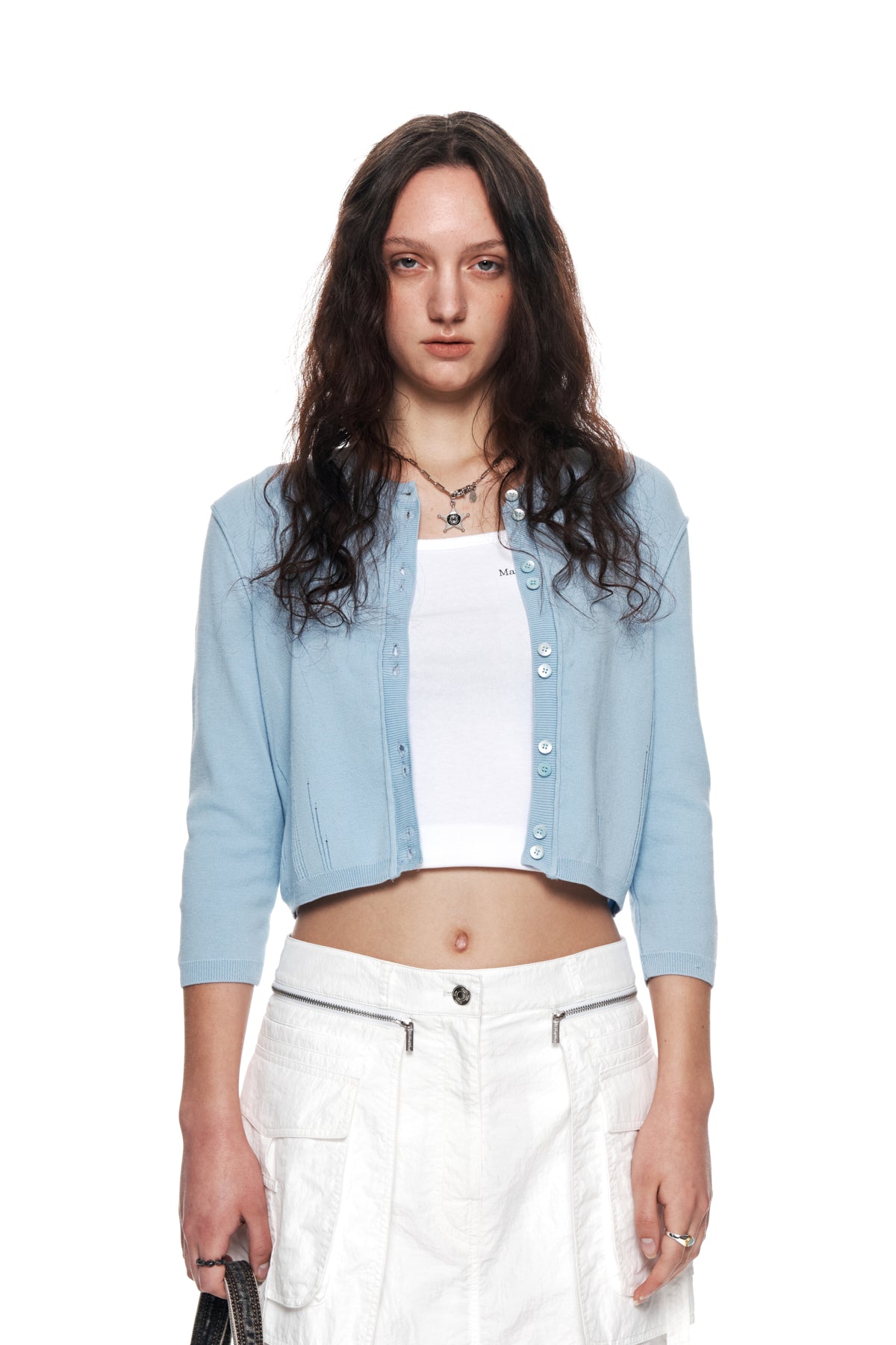 Matinkim Three Quarter Sleeve Round Cardigan IN Sky