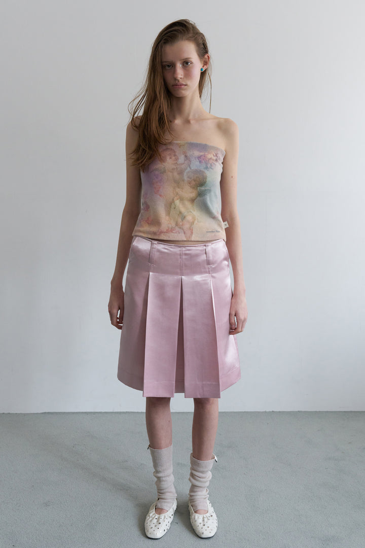 Overdueflair Low-Rise Pleated Satin Skirt Baby Pink