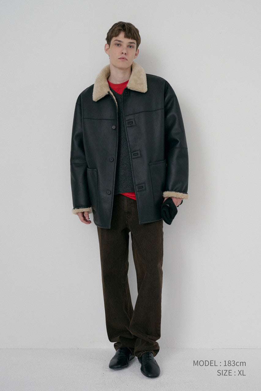 Dunst Unisex Reversible Soft Shearling Half Jacket Black