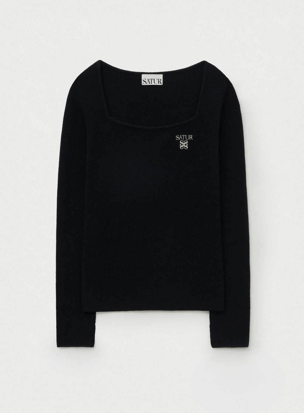 [satur] (W) Square Neck Knit Long sleeve - Black