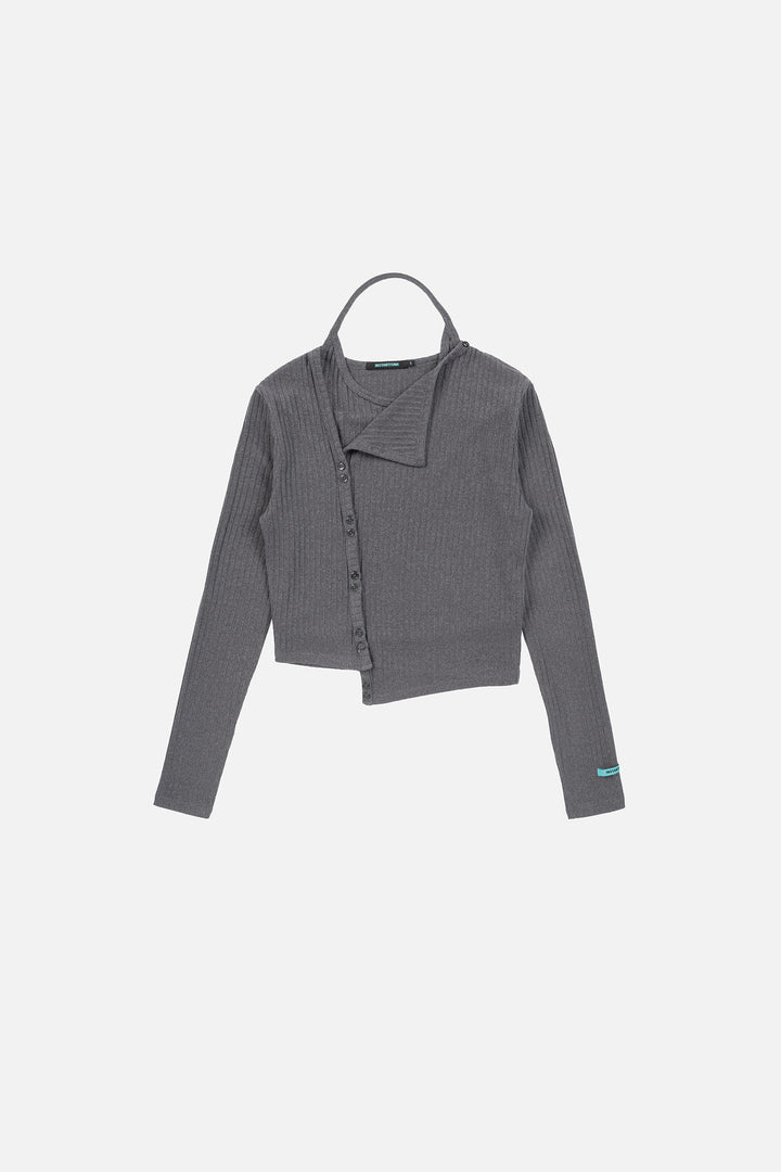 Instantfunk Rib Halter Cardigan Set Up - Charcoal