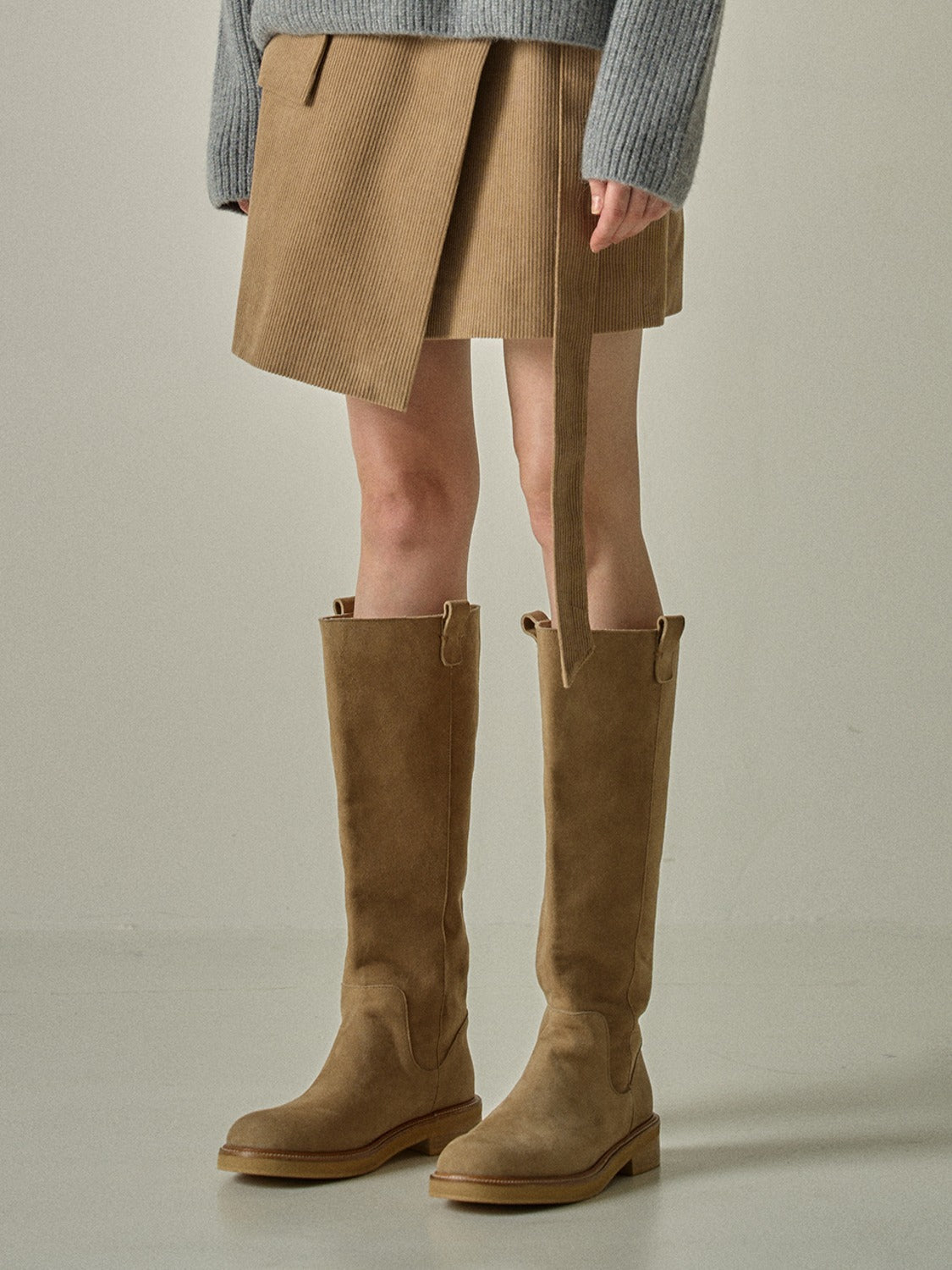 Facade Pattern Suede Long Boots sand
