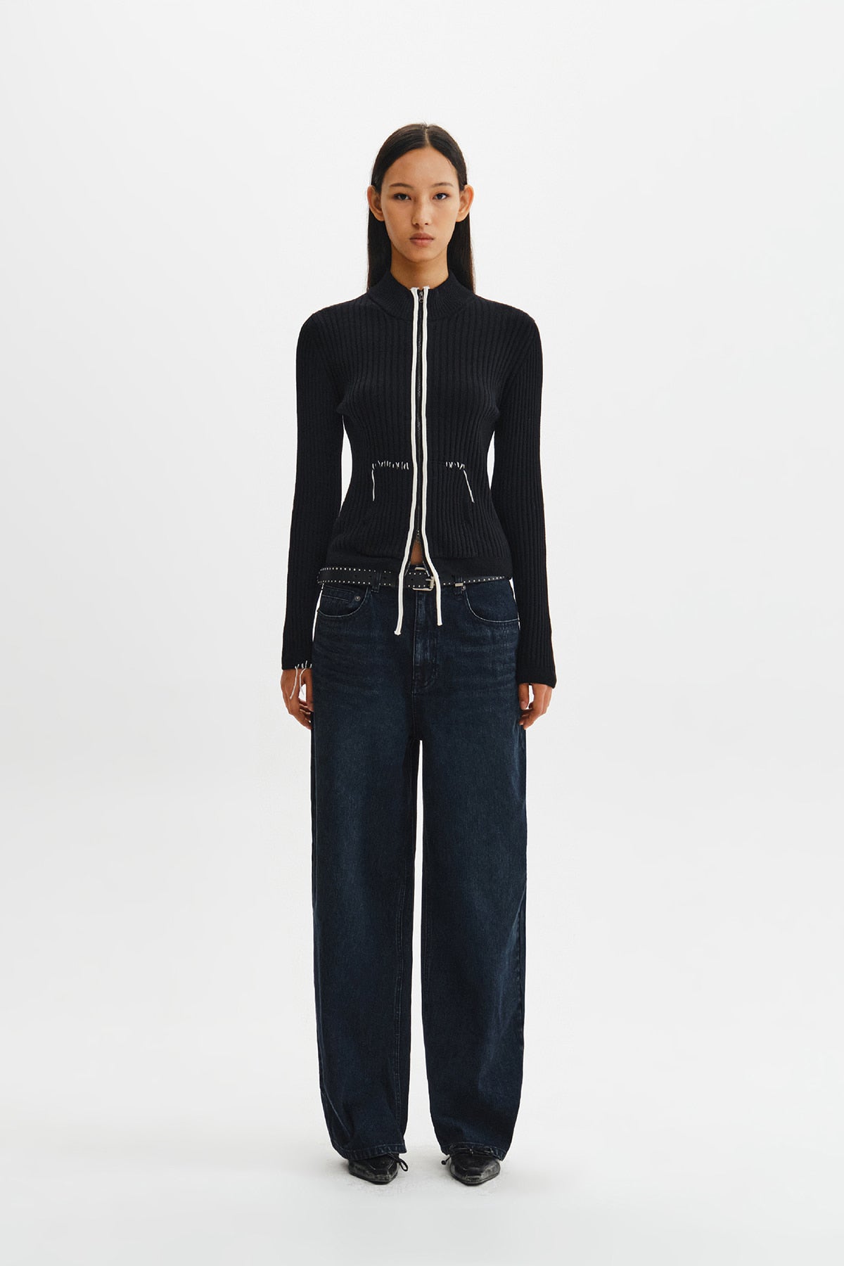 Matinkim Washed Rib Denim Pants IN Dark Navy