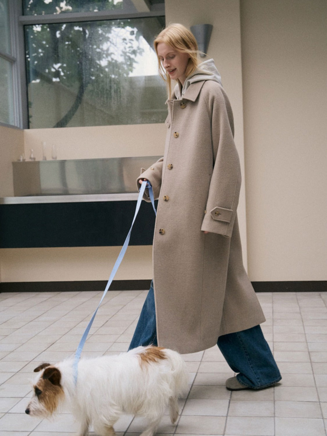 Facade Pattern Cashmere Balmacaan Coat mocha