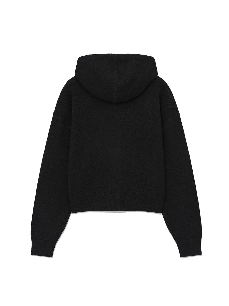 GLOWNY G Wool Knit Zip-Up Hoodie (Black)