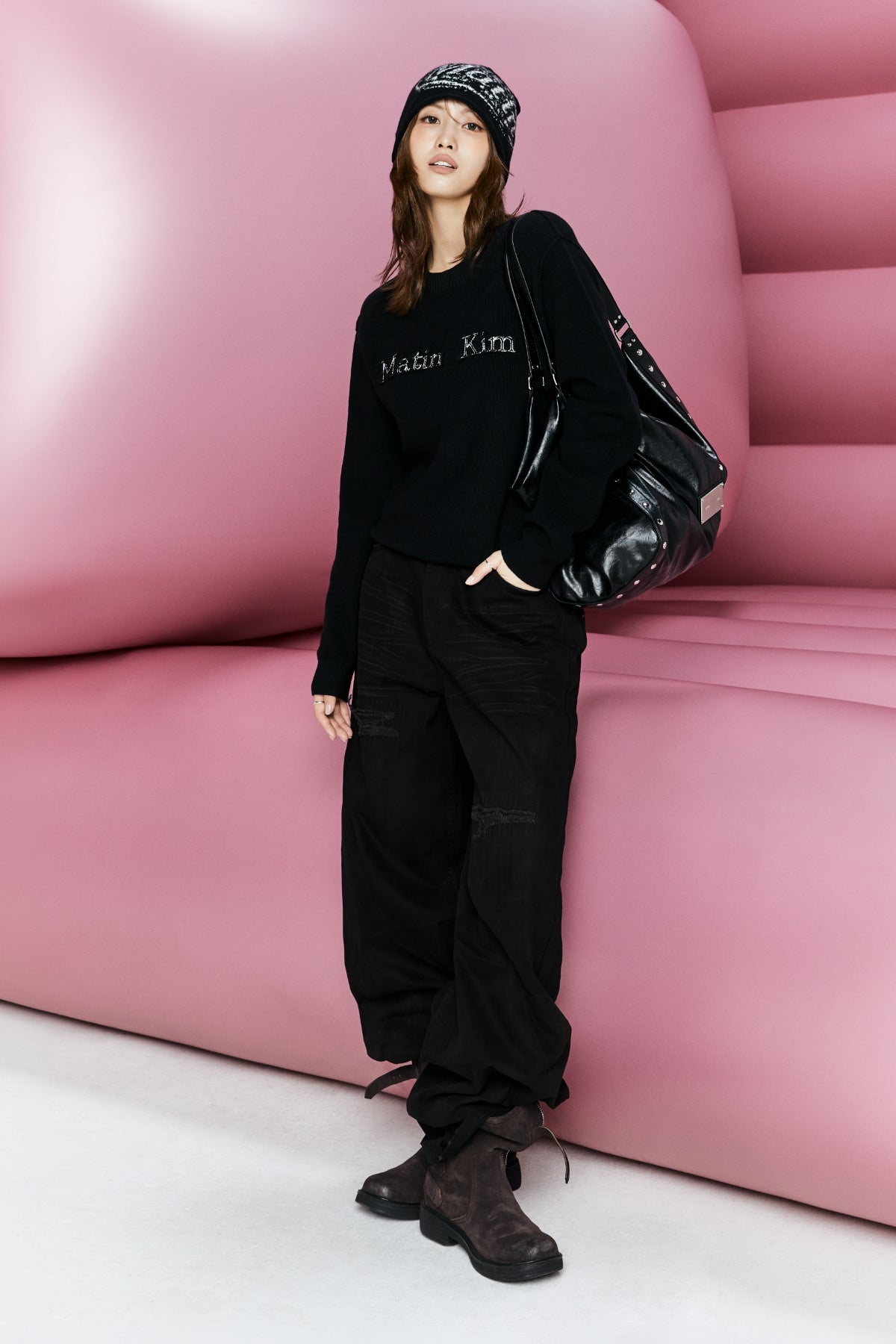 Matinkim Matin Applique Logo Knit Pullover IN Black