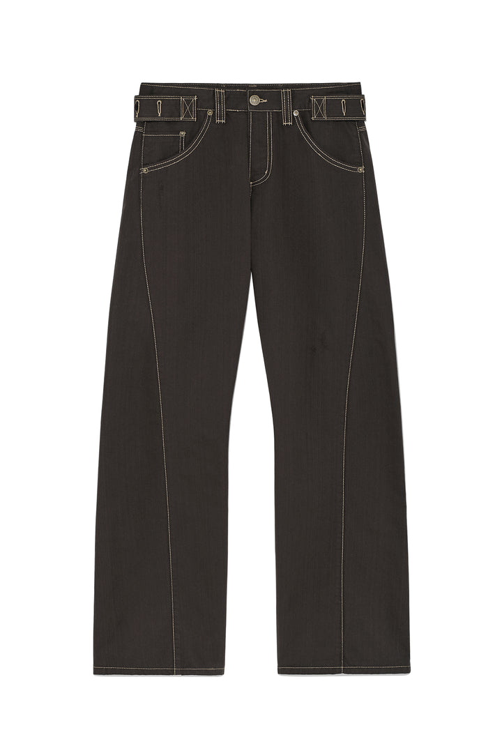 Matinkim Waist Buckle Curved Twill Denim Pants IN Charcoal