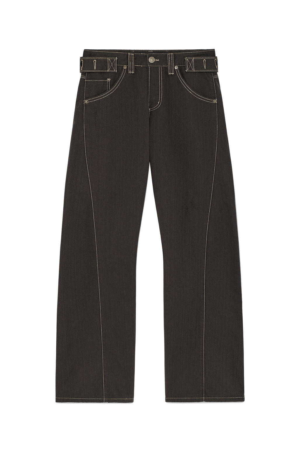 Matinkim Waist Buckle Curved Twill Denim Pants IN Charcoal