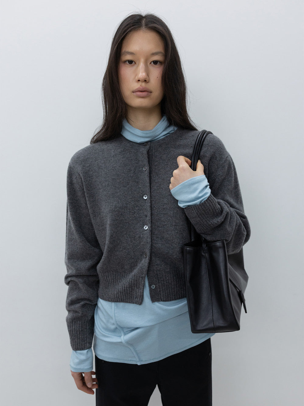 Low Classic Crop Wool Cardigan Charcoal