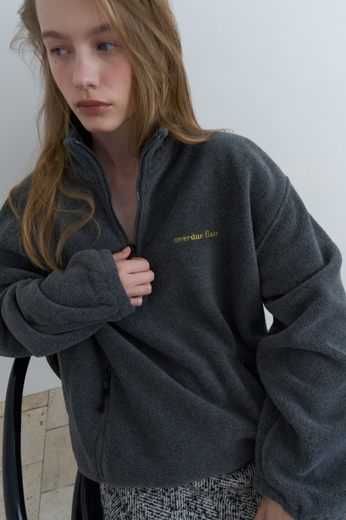 Overdueflair Half-Zip Fleece Top Dark Grey