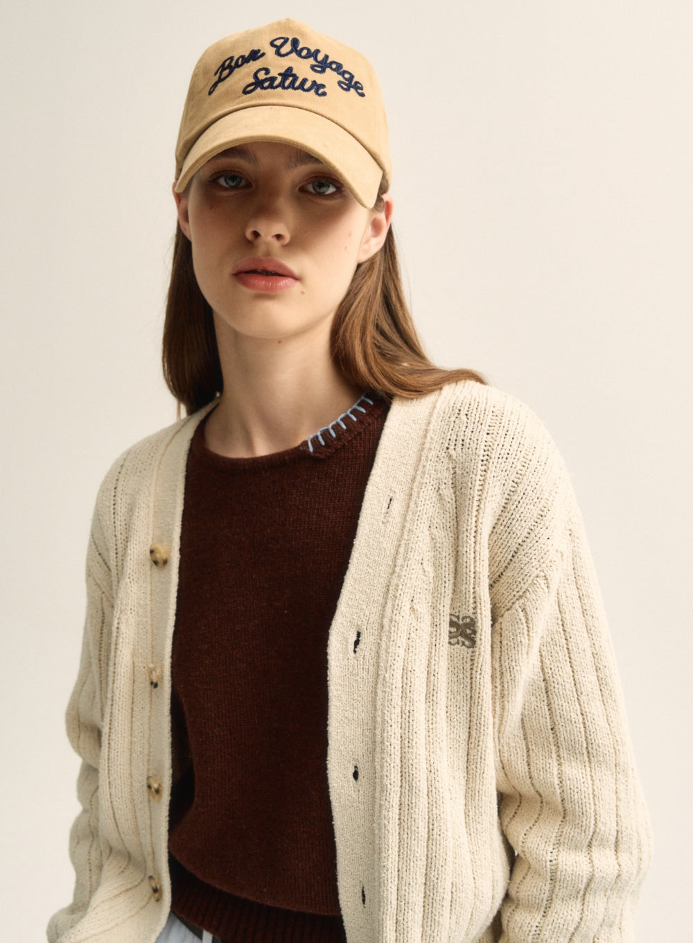 [satur] Bon Voyage 5 Panel Ball Cap - Beige