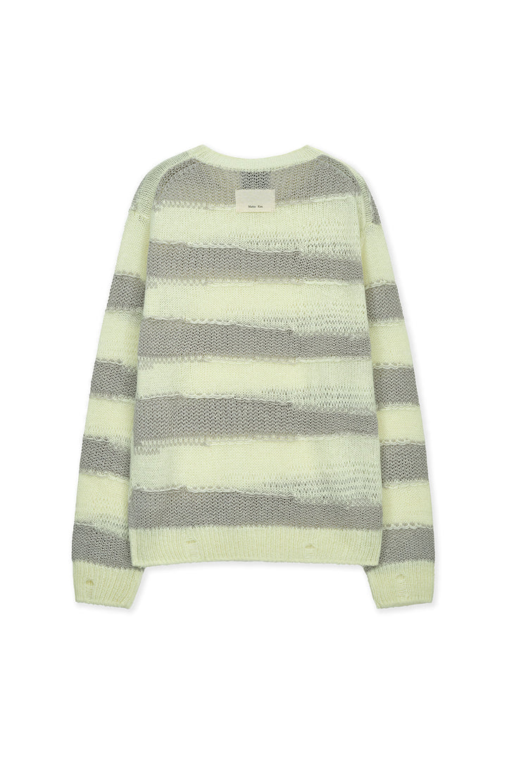 Matinkim Texture Block Stripe Knit Pullover IN Light Yellow