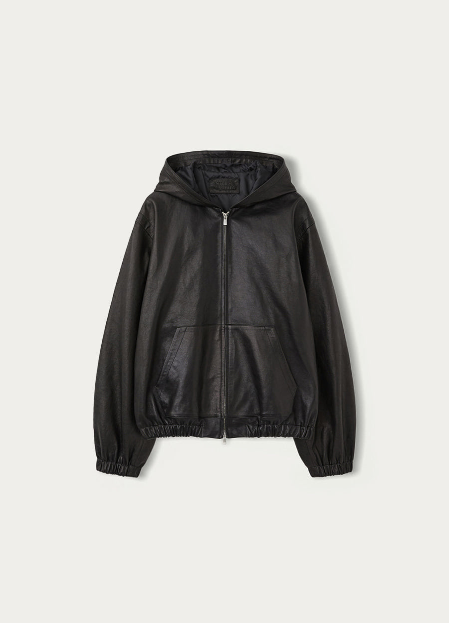 Nothing Written Hooded leather jacket (Black)