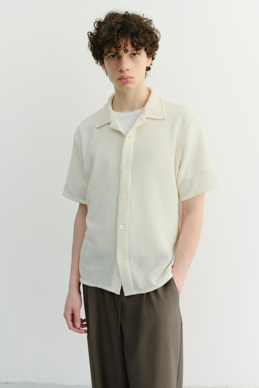 Dunst Open Collared Crochet Shirt Cream
