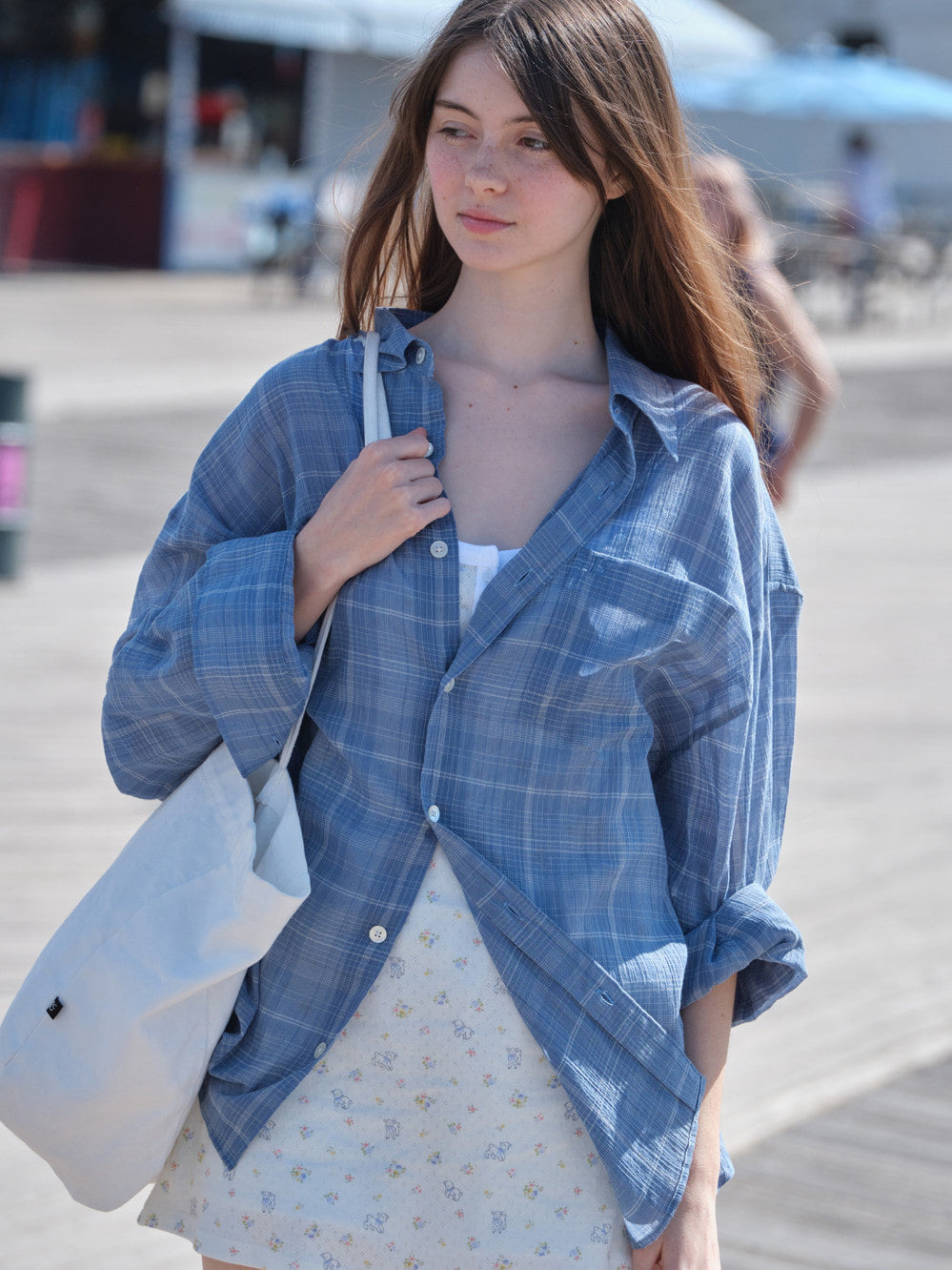 Low Classic Oversized Lc Sheer Checked Shirt Blue