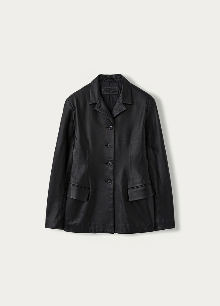 Nothing Written Single-breasted tailored leather jacket (Black)