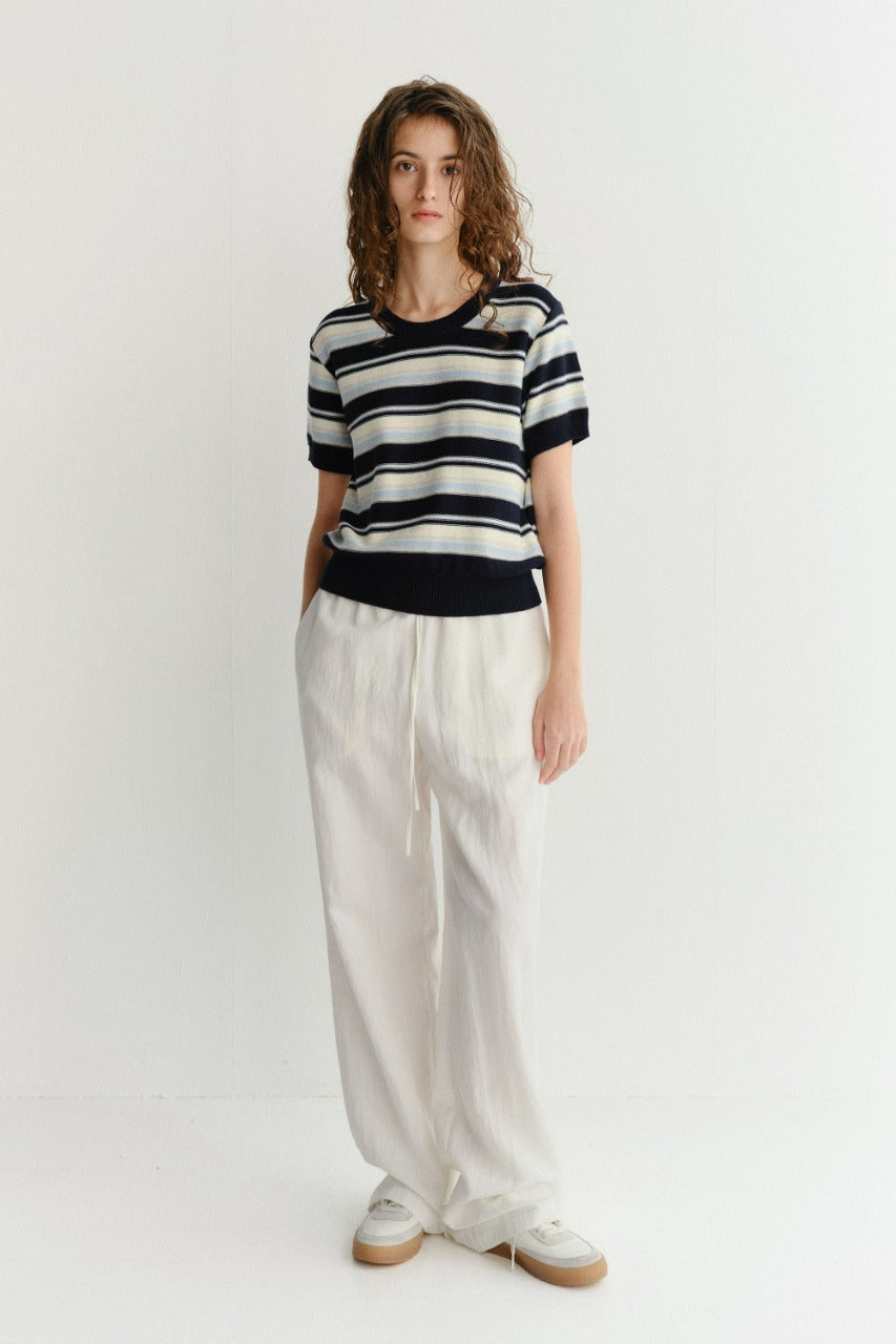 Dunst Unisex Striped Crewneck Knit Navy Cream