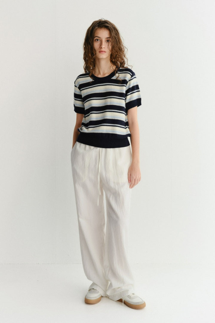 Dunst Unisex Striped Crewneck Knit Navy Cream