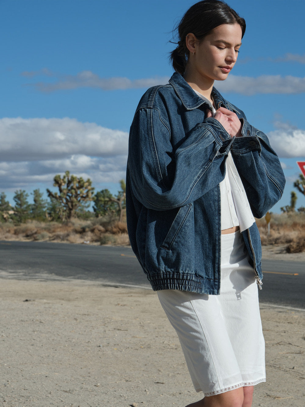 [Low Classic] Denim Harrington Jacket_Mid Blue