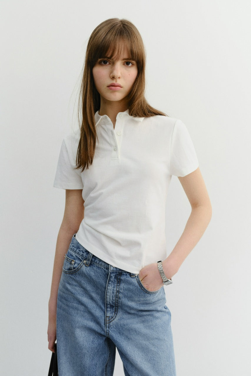 Dunst Cropped Slim Collared T-Shirt White