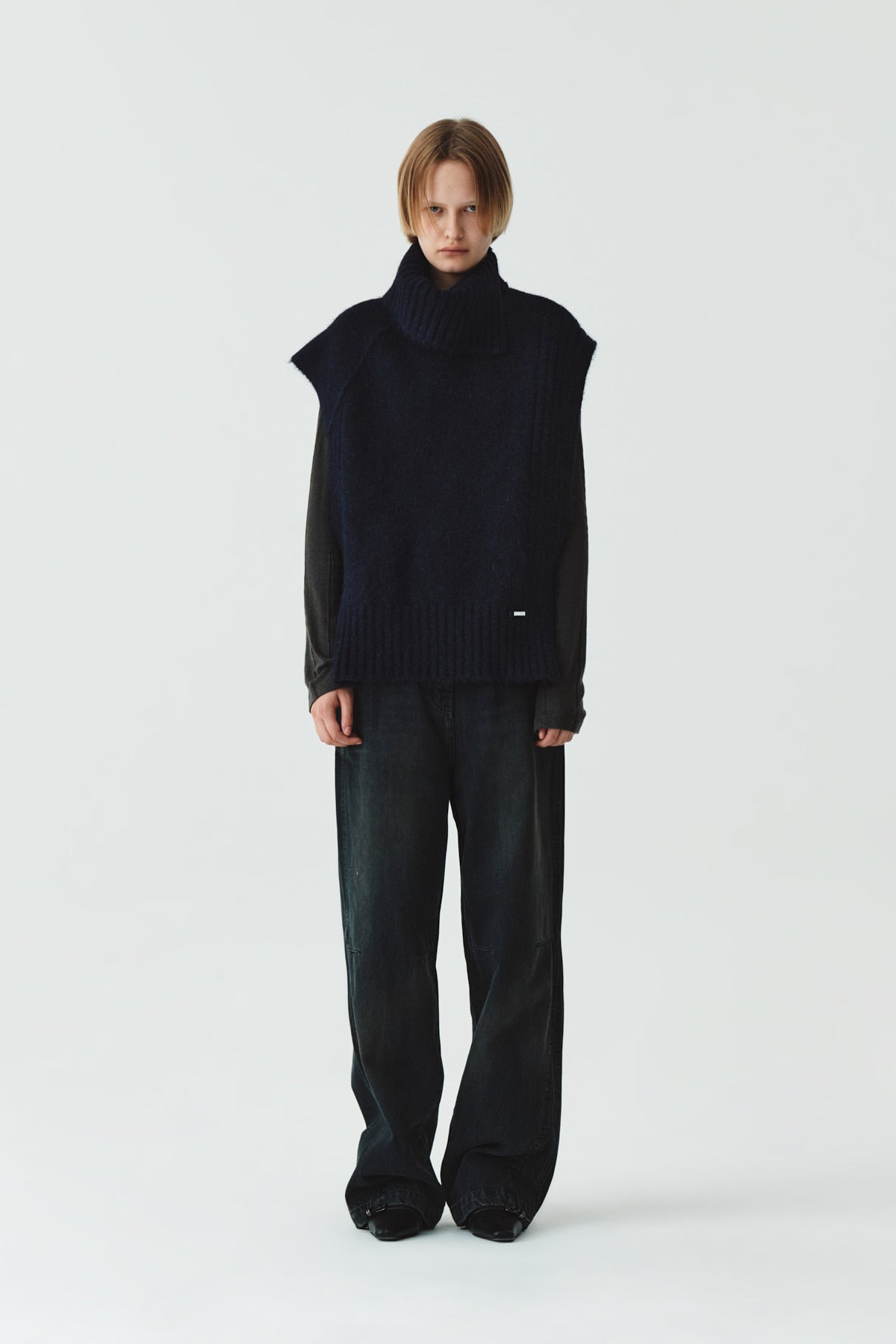 Matinkim High Neck Wool Knit Vest IN Navy