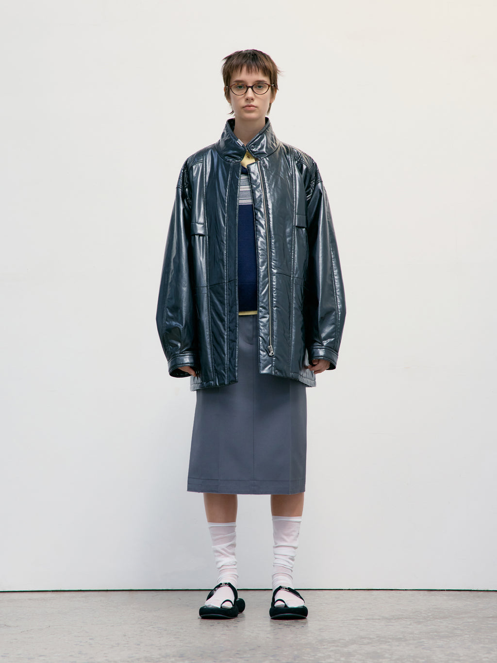 Low Classic Padded Stitch Leather Half Jacket Black