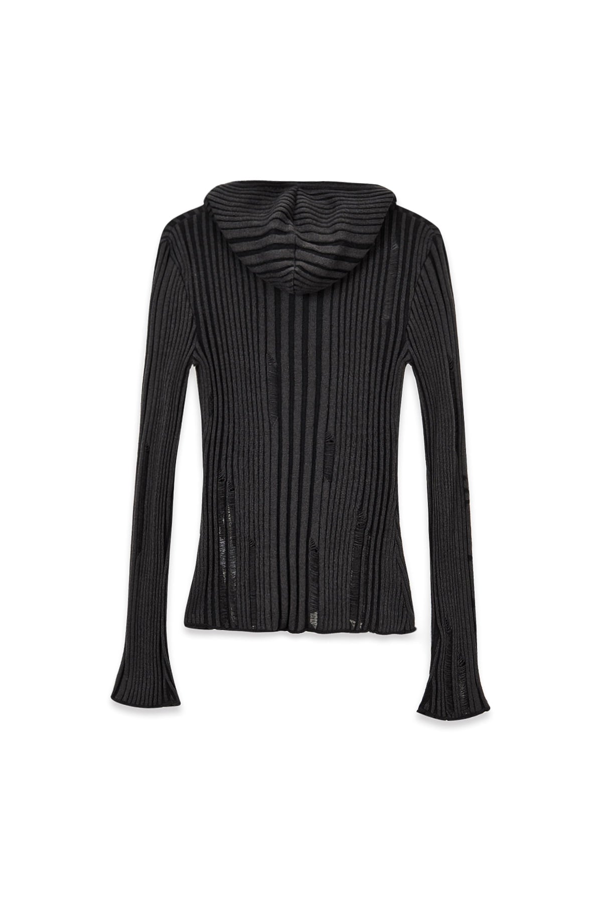 [matinkim] LOGO POINT DAMAGE SLIM HOODY CARDIGAN IN CHARCOAL