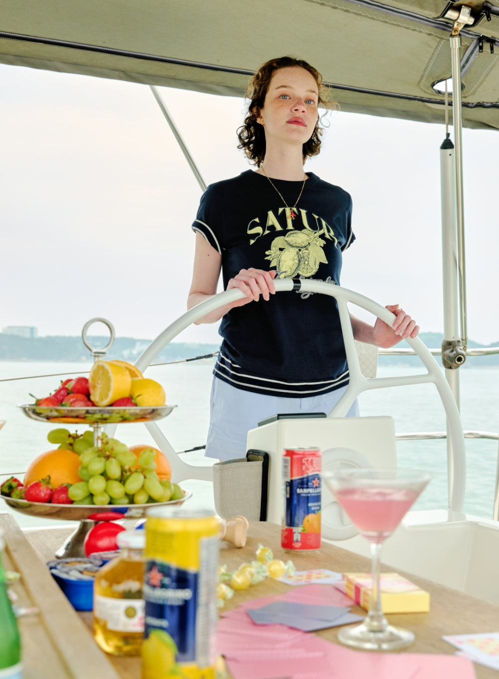 [satur] (W) Denver Banding Half Pants - Light Blue