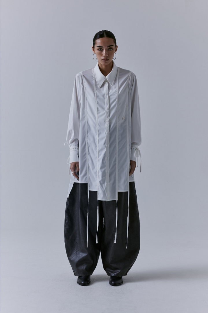 Treemingbird Stepped Hemline Long Strap Shirts White