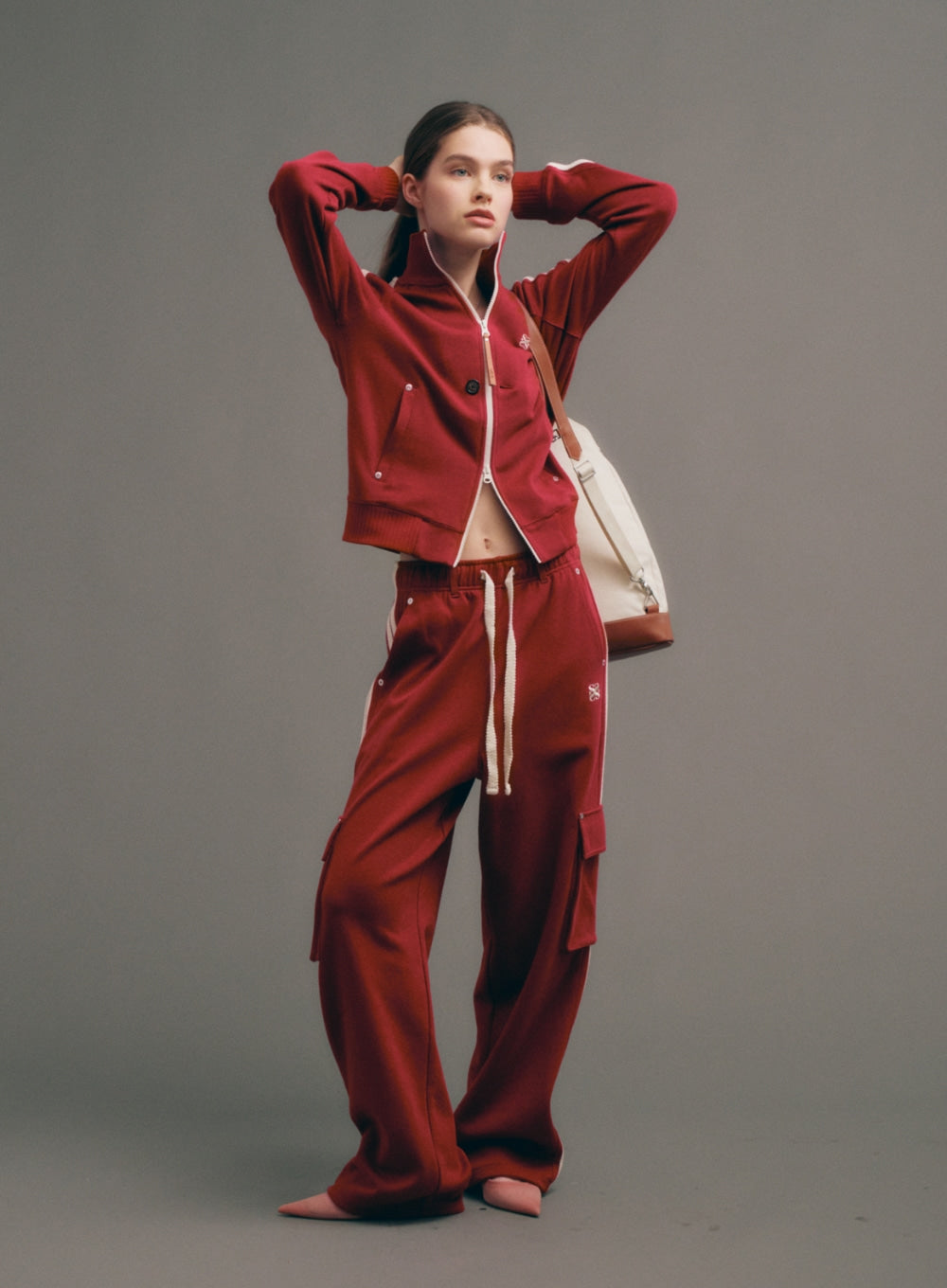 [satur] (W) Lawton Cargo Track Pants - Burgundy